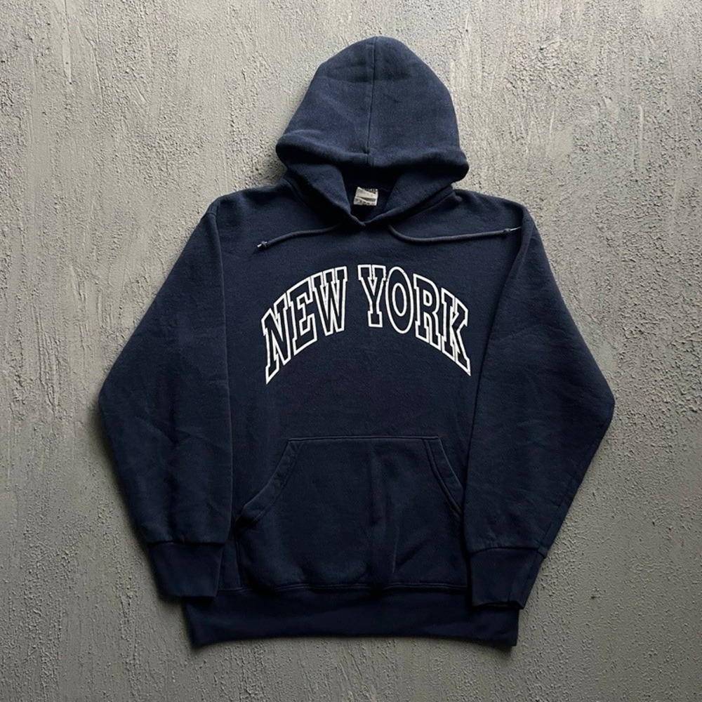 Vintage New York Hoodie Medium Blue 1990s Spell‎ Out USA